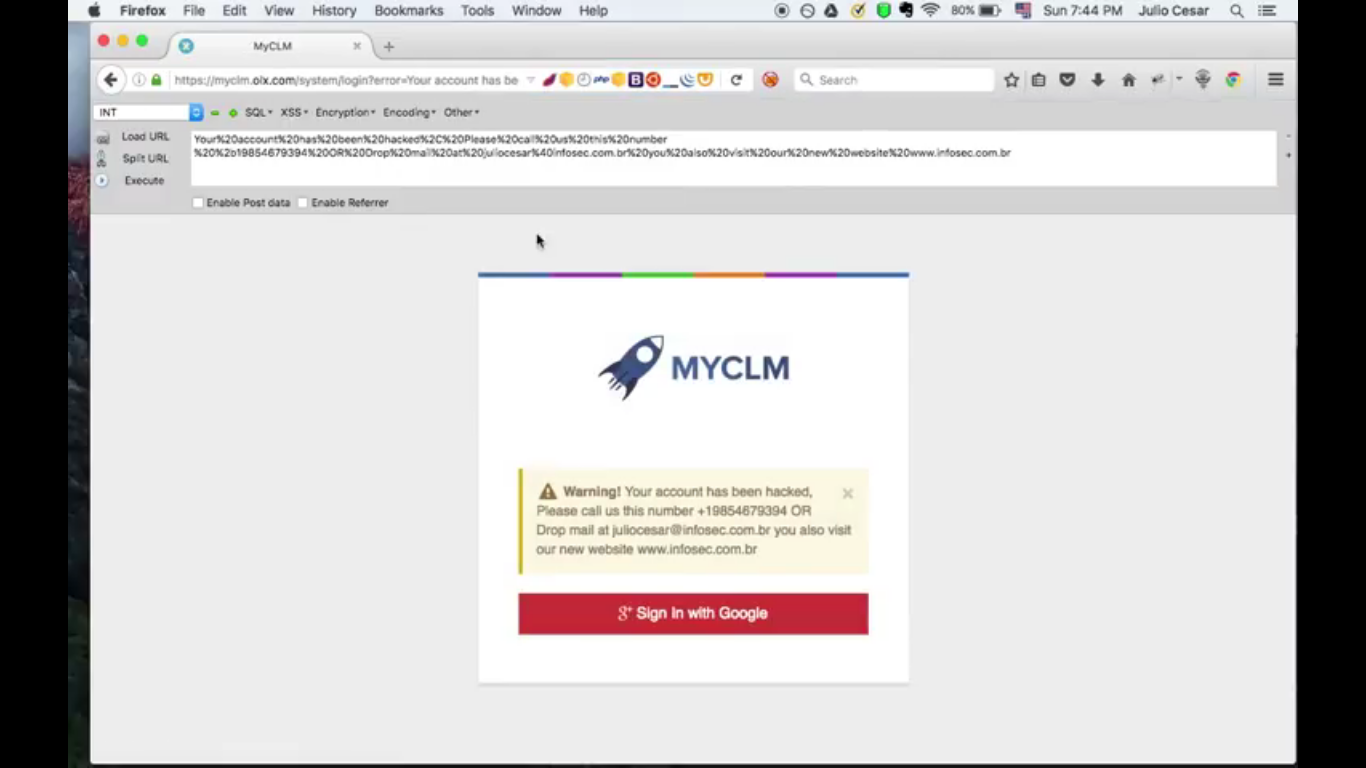 Content Spoofing or Text Injection at myclm.olx.com - Infosec